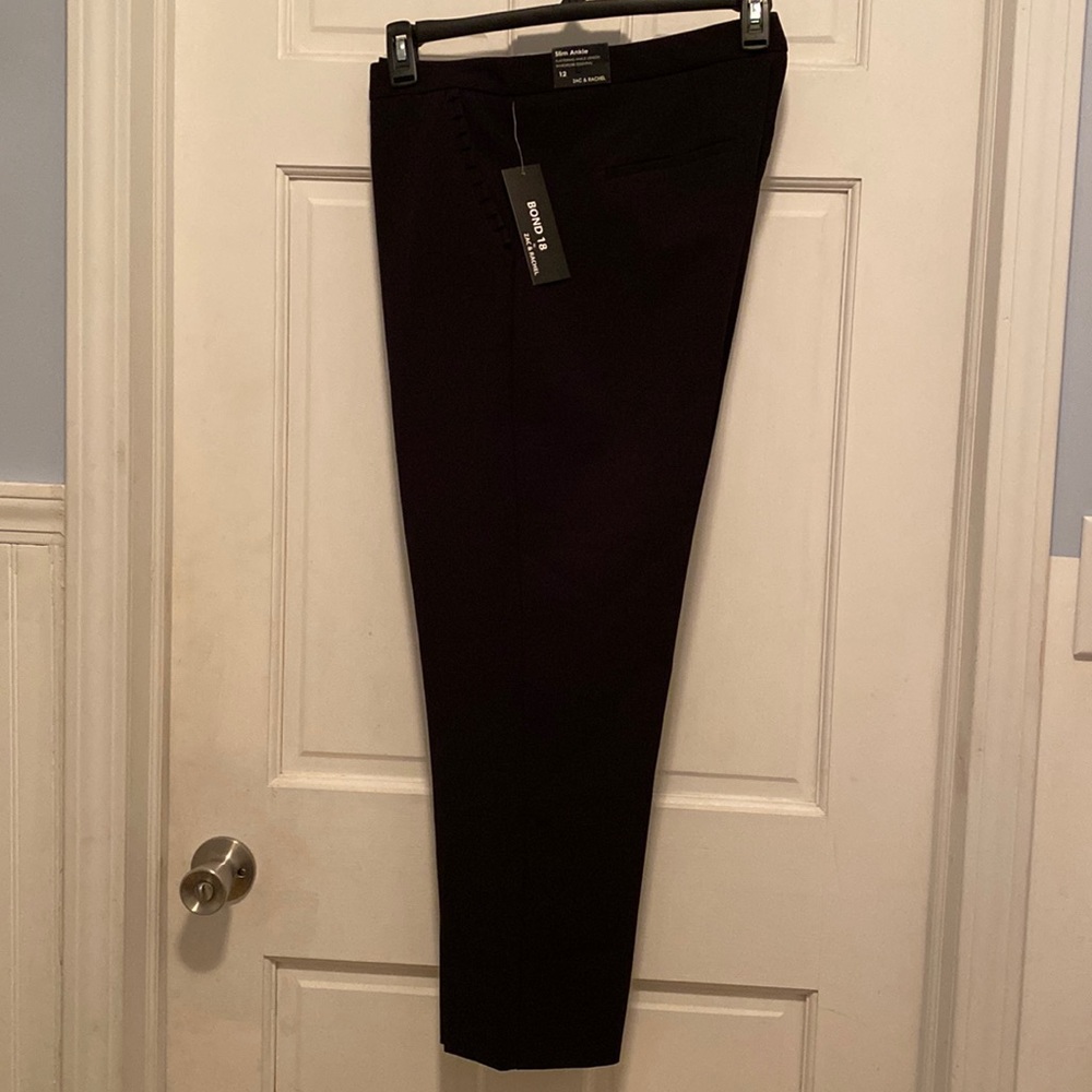 Zac & Rachel Bond 18 Ruffled Pocket Slim Ankle Black Pants Women's 12 NWT